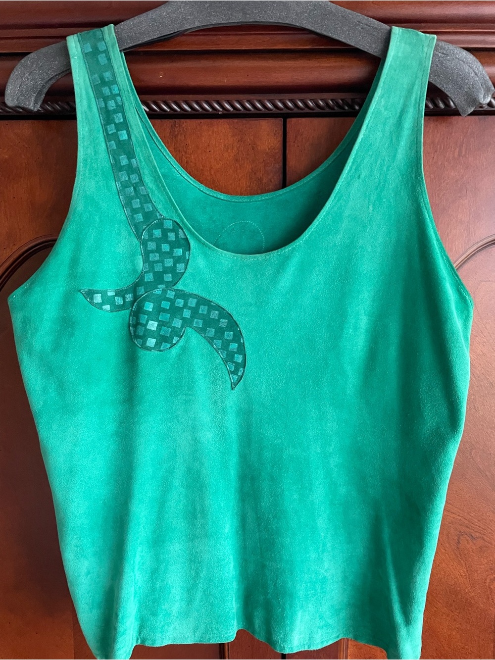 Green Suede Tank Top with Subtle Pattern - Picture 2 of 3